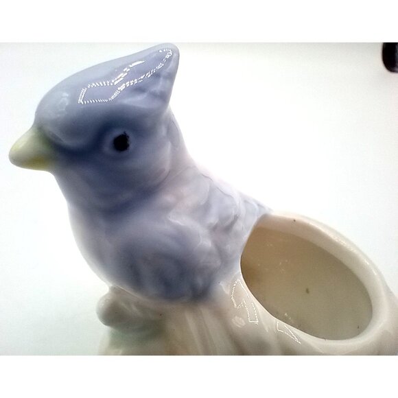 Blue Jay Toothpick Holder Vintage Porcelain 2.25 In Miniature Bird Nest Decor - Picture 16 of 16